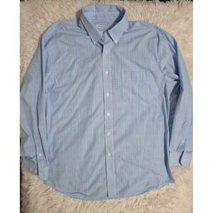 Saddlebred Easy Care Poplin Size 18 34/35 Long Sleeve Blue And Pink Button Shirt